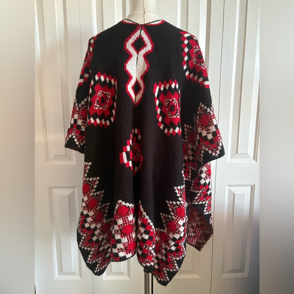 Relativity, Black And Red Knit Patterned Poncho, … - image 2